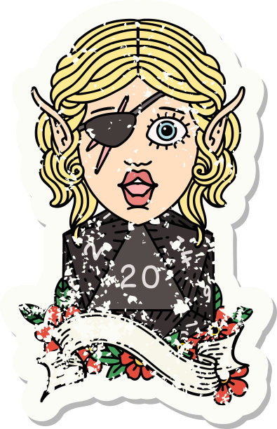 精灵流氓与自然二十骰子滚动垃圾贴纸图片下载