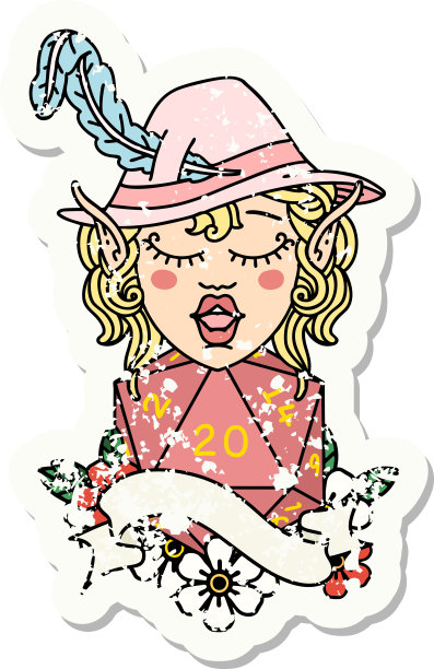 精灵吟游诗人角色与自然20垃圾贴纸图片下载