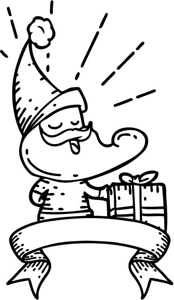 横幅用黑线工作纹身风格的圣诞老人圣诞人物图片下载