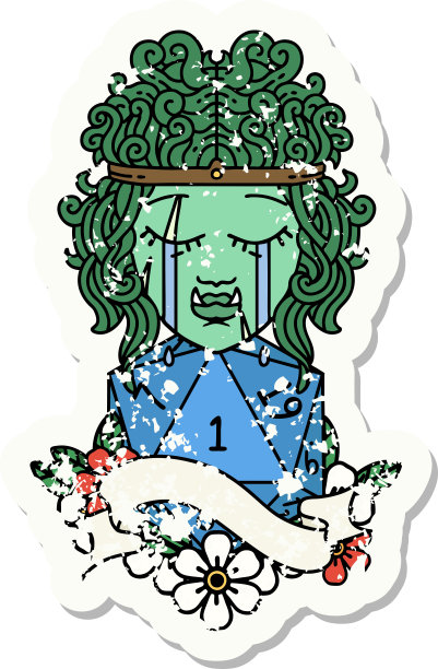 嚎啕大哭的兽人野蛮人性格的脸与自然一卷垃圾贴纸图片下载