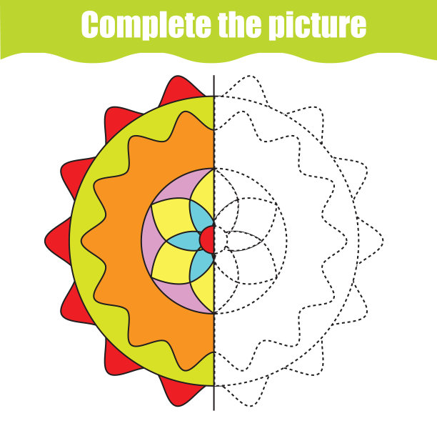 儿童绘画活动。完整的对称模式。教育孩子们的游戏图片下载