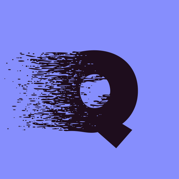Q字母标志在快速度的风格。用粗糙的线条和点干刷一笔。图片下载