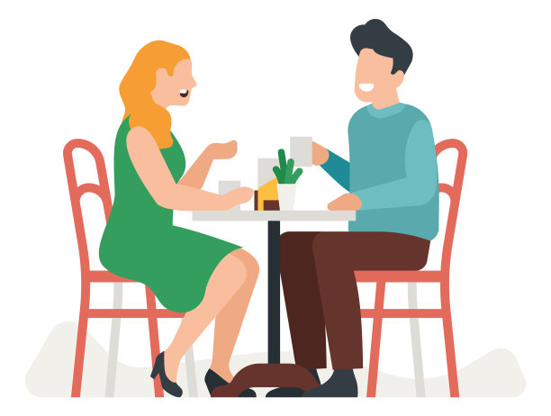 男人和女人在咖啡馆聊天。快乐的人约会图片下载