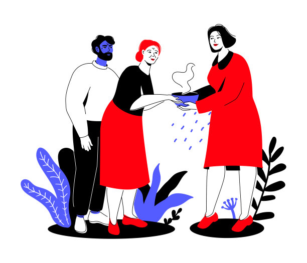 喂老人——现代色彩缤纷的平面设计风格插图图片下载