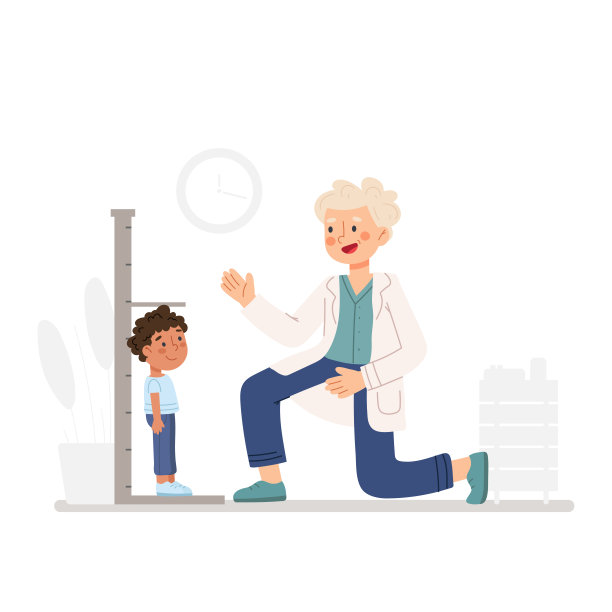 儿童病人预约就诊。儿科医生检查孩子的健康和成长。非裔美国男孩在儿科诊所体检。平面矢量插图孤立在白色背景上。图片下载