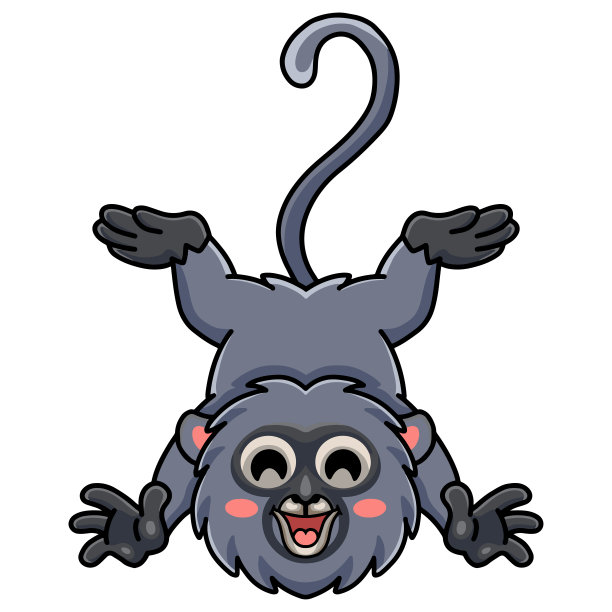 可爱的深色树叶猴子卡通姿势图片下载