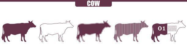 牛的农场动物。家畜各种平面图标设置。图片下载