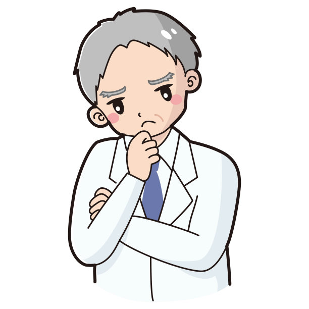 一个穿着白大褂的资深男子在思考的插图图片下载