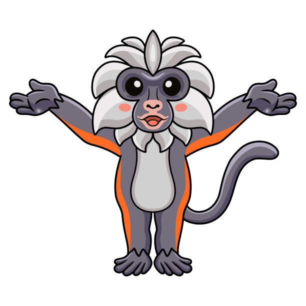 可爱的桑给巴尔红色疣猴卡通举手图片下载