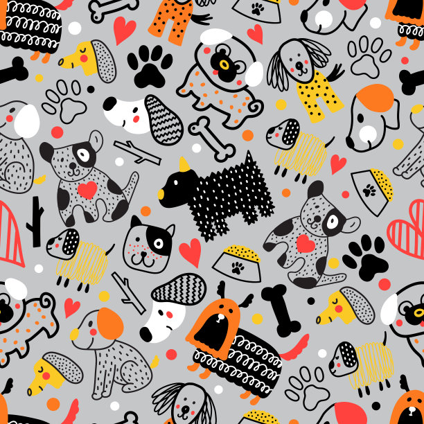 可爱的小狗。有趣的儿童无缝图案。图片下载