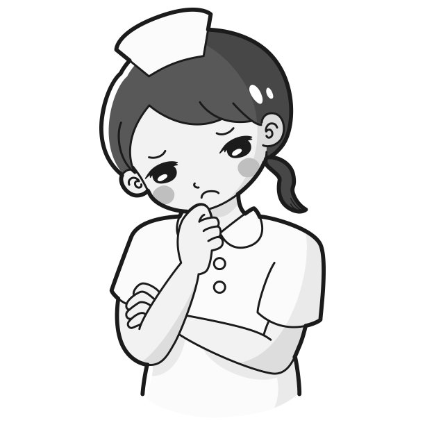 一个穿着白大褂的女人在思考的插画图片下载