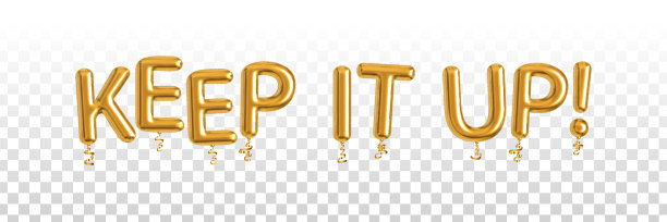 矢量现实孤立的金色气球文本Keep It Up在透明的背景。人民币升值的概念。图片下载