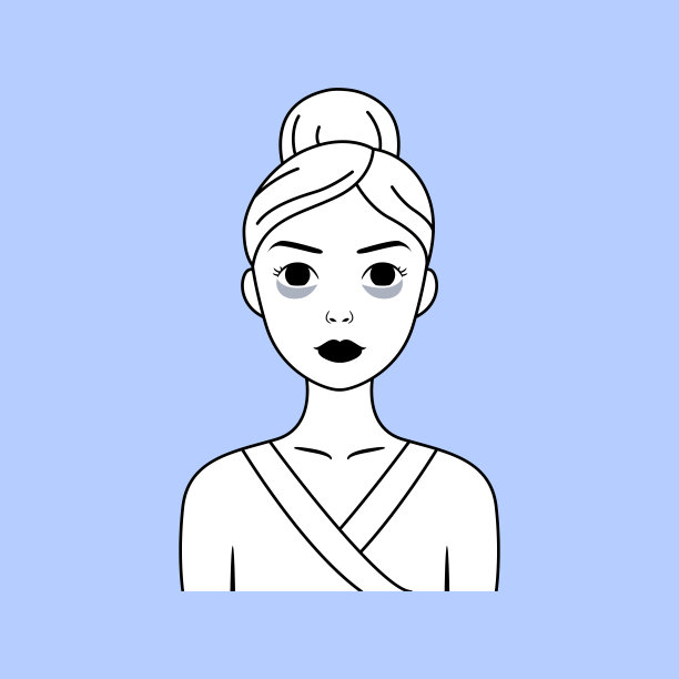 带着眼圈的漂亮女人的肖像。女性脸上的黑眼圈前视图。卡通风格。黑白色。向量插图医学和美容设计。图片下载