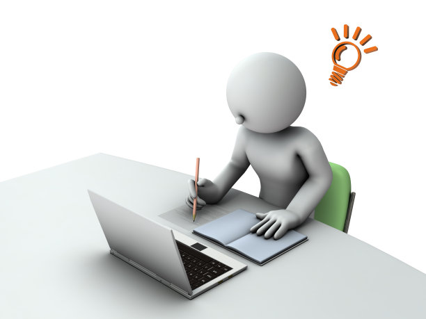 学生在远程课堂上解决问题。笔记本电脑在桌子上。课本和笔记本。看着屏幕，然后理解。3 d渲染。白色背景。图片下载