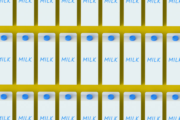 很多包牛奶。乳品饮料。健康的饮料。前视图。三维渲染图片下载