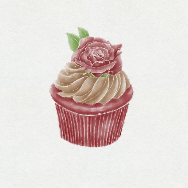 水彩插图的纸杯蛋糕装饰玫瑰在白色的背景，孤立的元素，食物，甜点图片下载