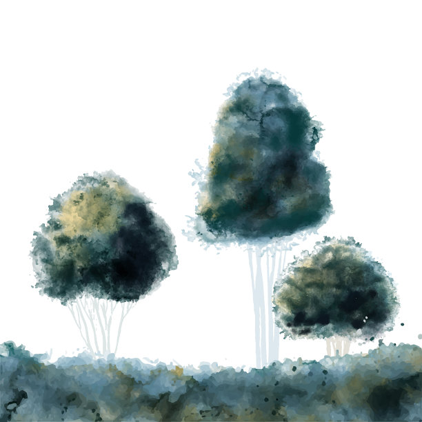 落叶乔木和小草的剪影图片下载