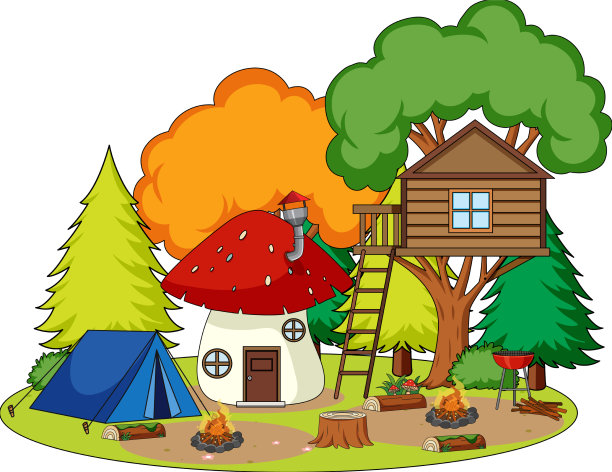 有帐篷和篝火的场景图片下载