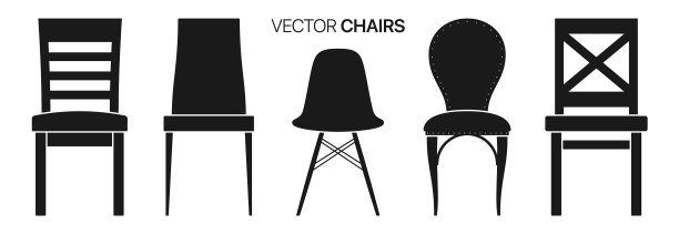 一套不同风格的黑色椅子图标图片下载