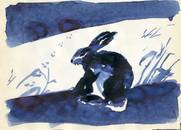 野兔。水彩插图。野兔在冬天的田野里。图片下载