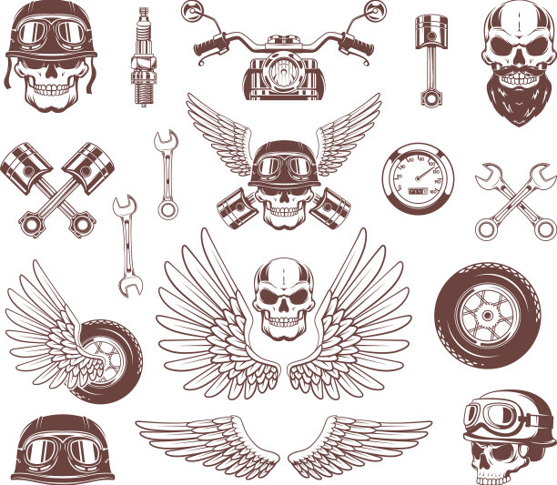 机车徽章机车标志与机车头骨图片下载