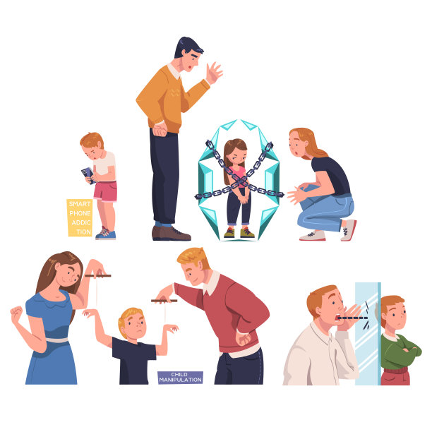 父母与孩子之间的问题沟通和误解矢量素材图片下载