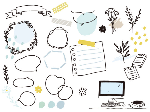 黑白、单调和线条绘制插图。手写，时尚，杂志，时尚，可爱，气球，流动图片下载