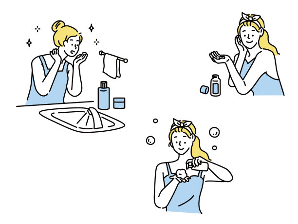 皮肤问题的插图，粗糙的皮肤，痤疮。镜子，时尚，时尚，时尚，美容，护肤。图片下载