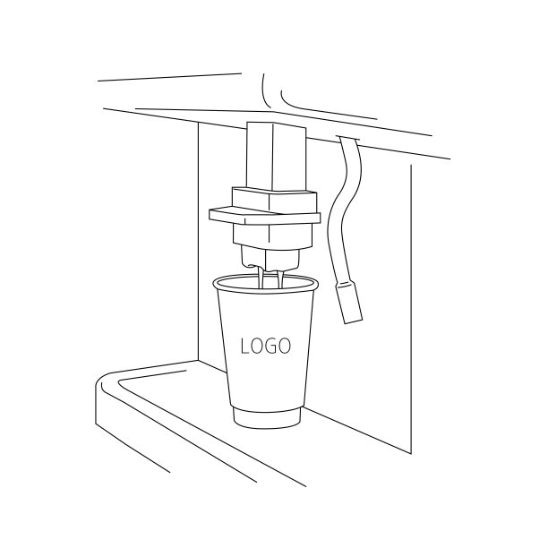 轮廓酒吧浓缩咖啡机与纸杯去，矢量插图孤立在白色背景图片下载