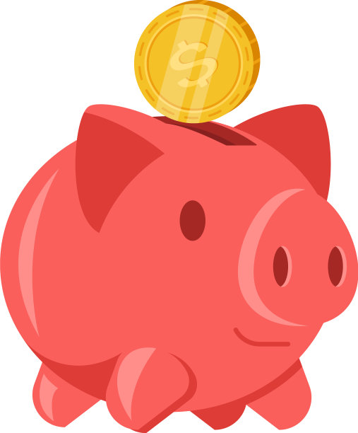 有趣的粉红色储蓄罐，掉落的金币图片下载