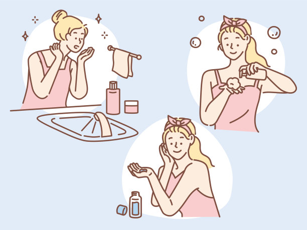 皮肤问题的插图，粗糙的皮肤，痤疮。镜子，时尚，时尚，时尚，美容，护肤。图片下载