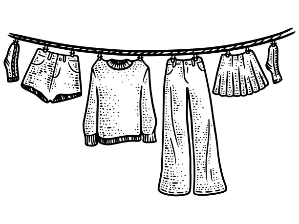 挂在衣服上的绳子是艺术素描画图片下载