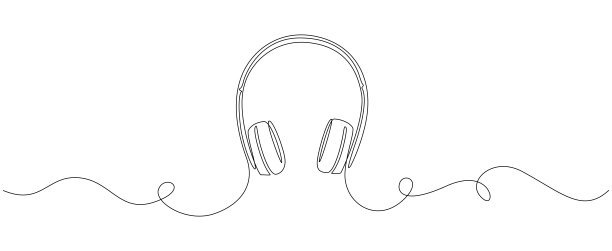 耳机扬声器的连续单线绘制。简单线性风格的音乐小工具和耳机设备。可编辑的中风。画矢量图图片下载