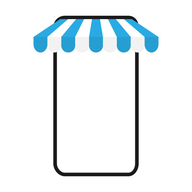 带商店遮阳篷的智能手机模型。图片下载
