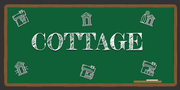 插画描绘了一个绿色的黑板上写着一个白色的小屋概念。图片下载