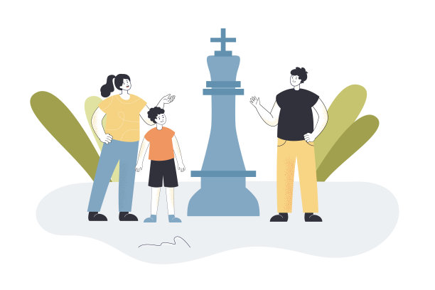 小家庭站在皇后棋子前图片下载