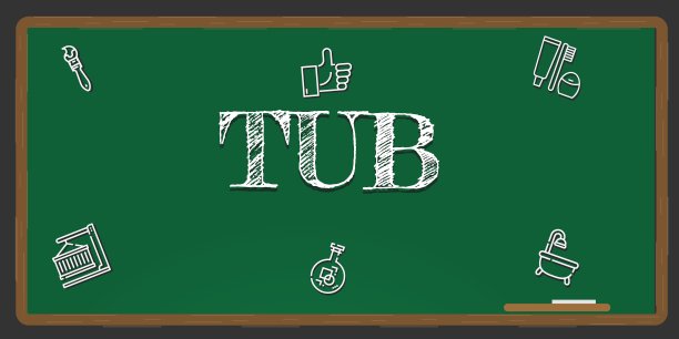 插画描绘了一个绿色的黑板上写着一个白色的浴缸概念。图片下载