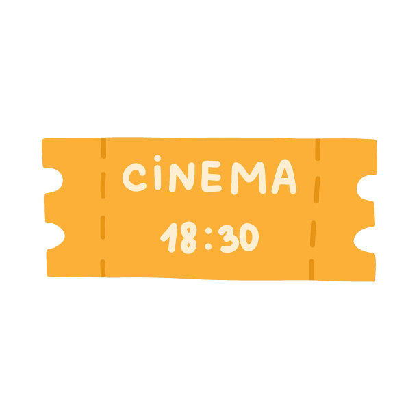 卡通风格的可爱夜场电影票。买一张娱乐票。潮流风格化的剪贴画在明亮的颜色。手绘矢量涂鸦插图孤立的背景。图片下载