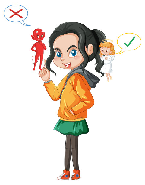 恶魔和天使在思想中战斗的卡通人物图片下载