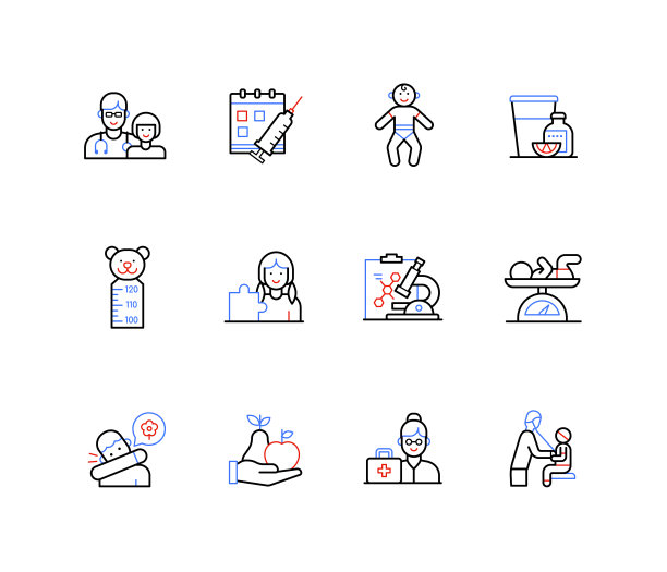 关爱儿童的线条设计风格图标图片下载