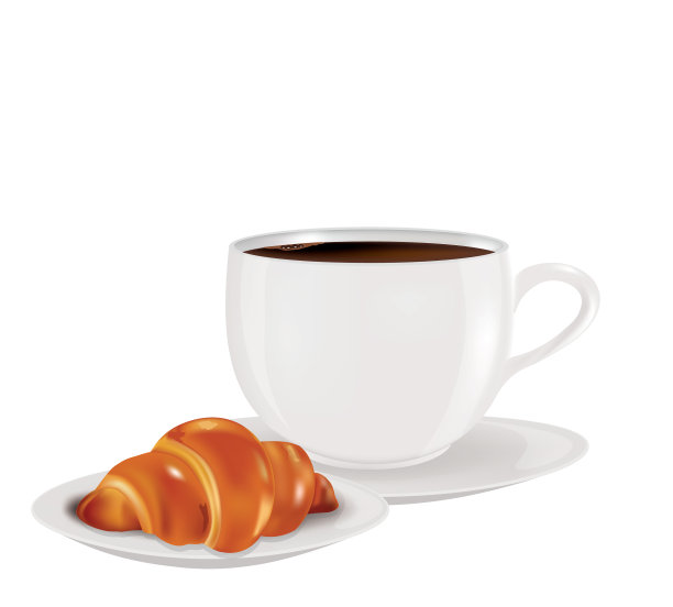牛角面包和咖啡杯图片下载