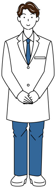 站着穿着白大褂的帅哥。全身插图。向量。图片下载
