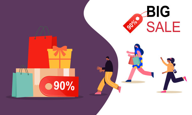 人们跑着用购物车包礼物盒图片下载