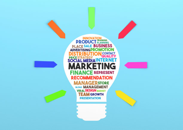 灯泡形状的纸，上面写着“营销”。图片下载