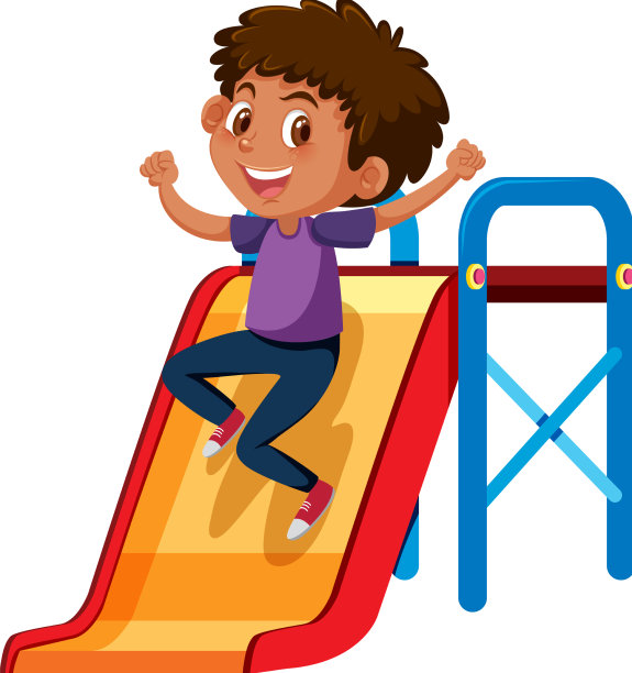 快乐的男孩与滑梯游乐场在卡通风格图片下载