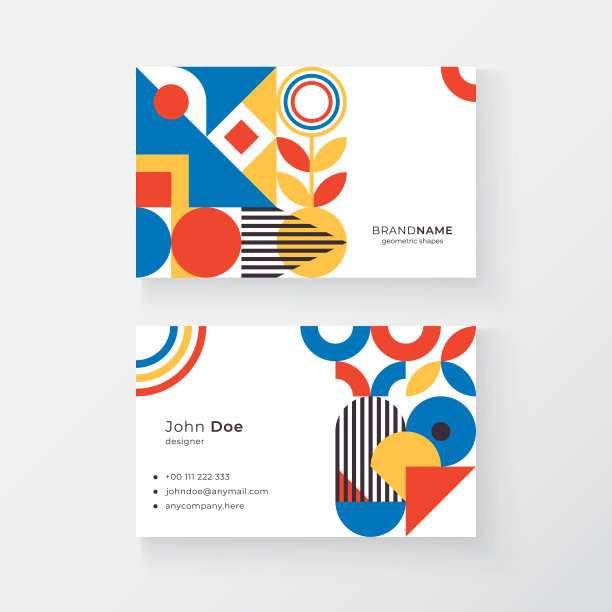 包豪斯风格的名片上有方形图形、阴影和文字。最小抽象基本图形图片下载