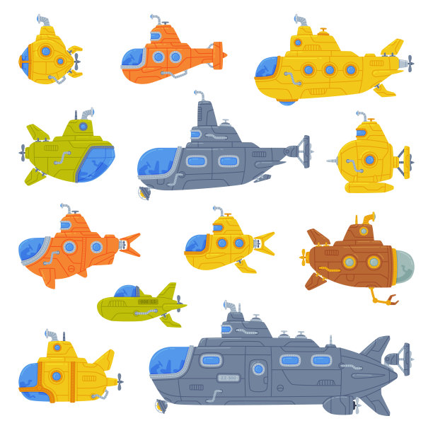 在水下游泳的彩色潜水艇图片下载