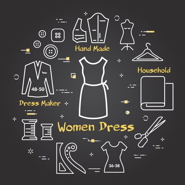 横幅与白色轮廓缝制图标连衣裙和图片下载