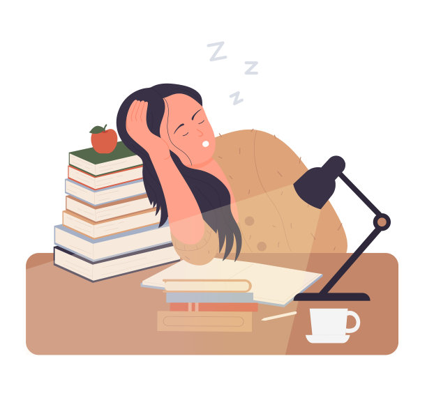 精疲力竭的女学生睡着了图片下载