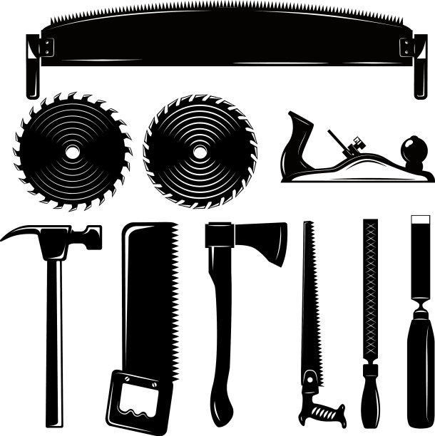 一套单色的木工工具图片下载